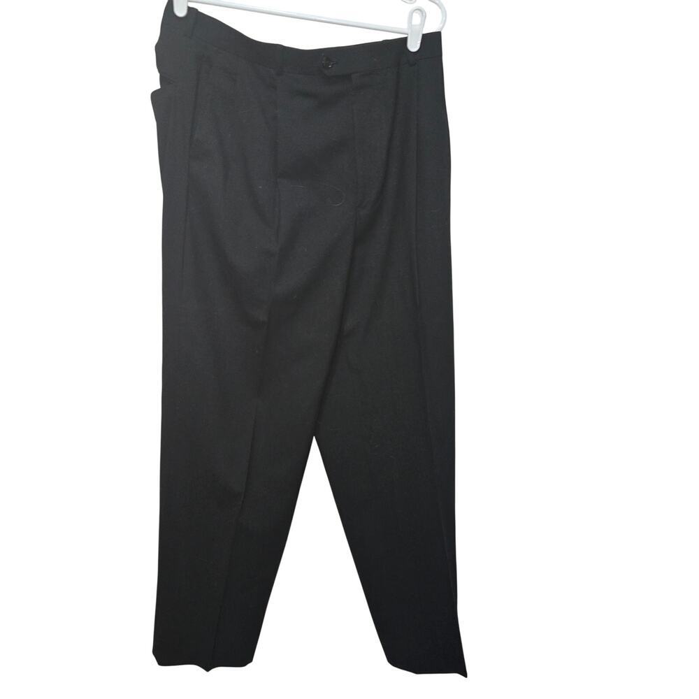 Mens 100% Woolmark Black Dress Pants 34x28 Straight Leg Tailored